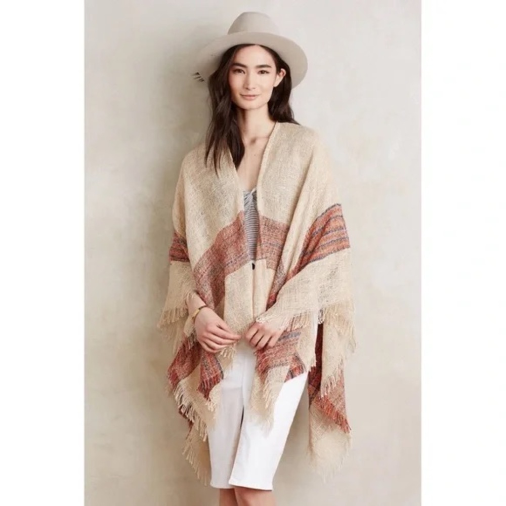 Beige and Orange Plaid Shawl